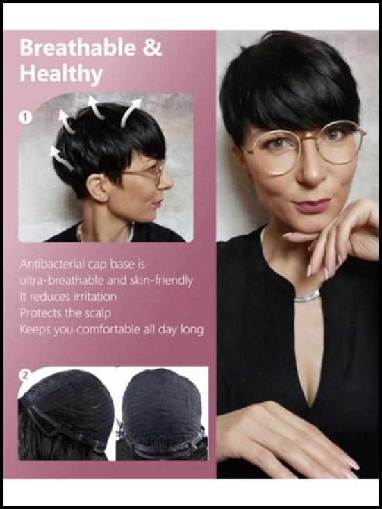 100 Percent Human Hair Pixie Cut Wig Glueless Wear and Go Short Pixie Wigs for
